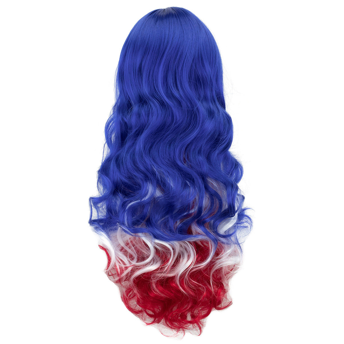 National Flag Gradient Long Curly Cosplay Wig – Women’s Football Fan Party Wig with Bangs, 70cm Heat-Resistant Fiber Hair