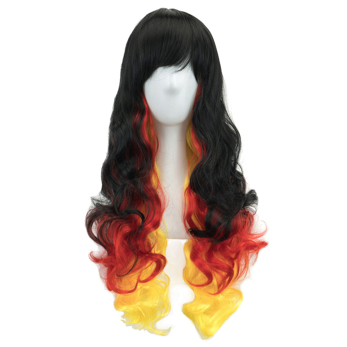 National Flag Gradient Long Curly Cosplay Wig – Women’s Football Fan Party Wig with Bangs, 70cm Heat-Resistant Fiber Hair