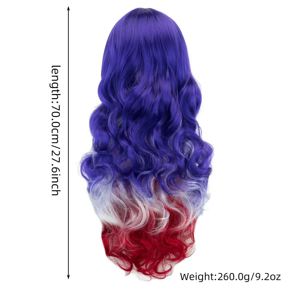 National Flag Gradient Long Curly Cosplay Wig – Women’s Football Fan Party Wig with Bangs, 70cm Heat-Resistant Fiber Hair
