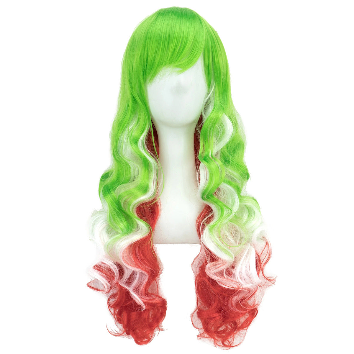National Flag Gradient Long Curly Cosplay Wig – Women’s Football Fan Party Wig with Bangs, 70cm Heat-Resistant Fiber Hair