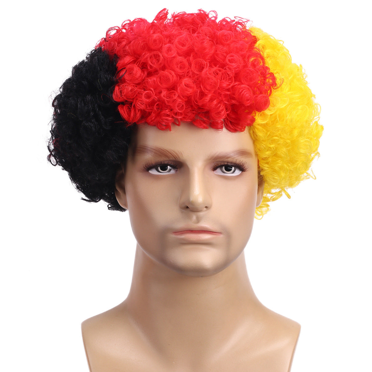 National Flag Gradient Long Curly Cosplay Wig – Women’s Football Fan Party Wig with Bangs, 70cm Heat-Resistant Fiber Hair