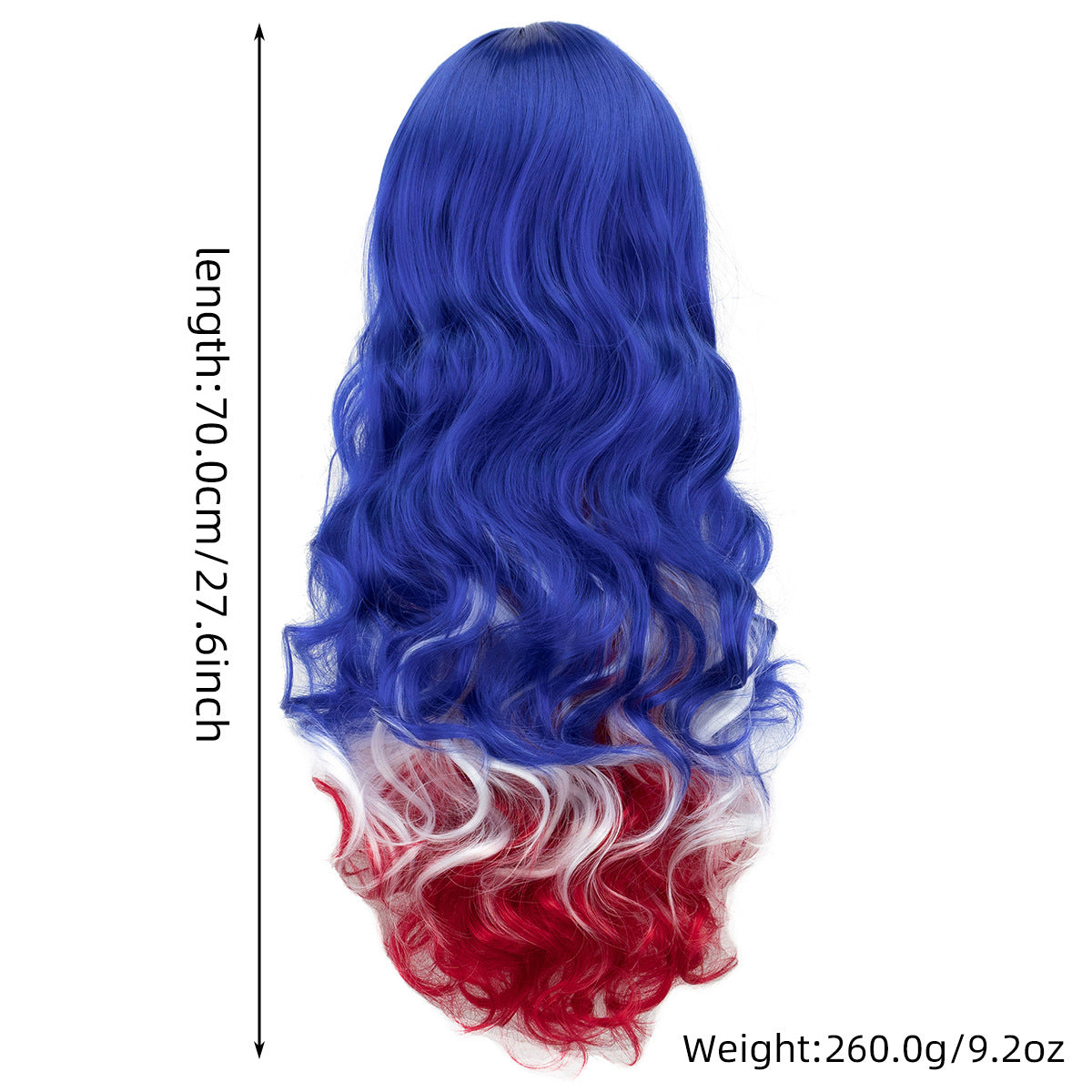 National Flag Gradient Long Curly Cosplay Wig – Women’s Football Fan Party Wig with Bangs, 70cm Heat-Resistant Fiber Hair