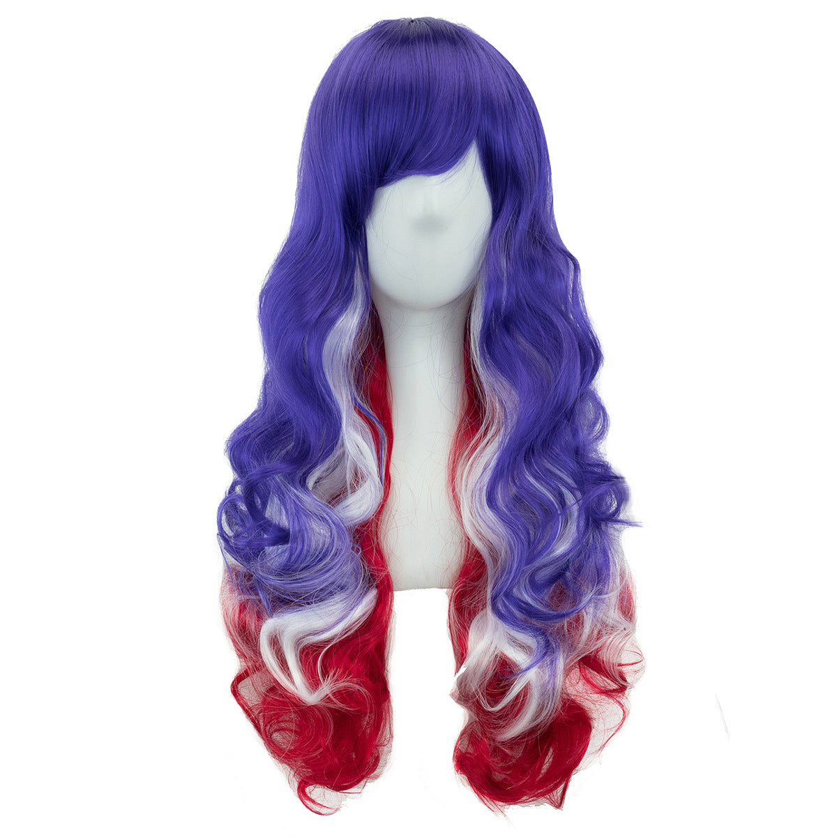 National Flag Gradient Long Curly Cosplay Wig – Women’s Football Fan Party Wig with Bangs, 70cm Heat-Resistant Fiber Hair