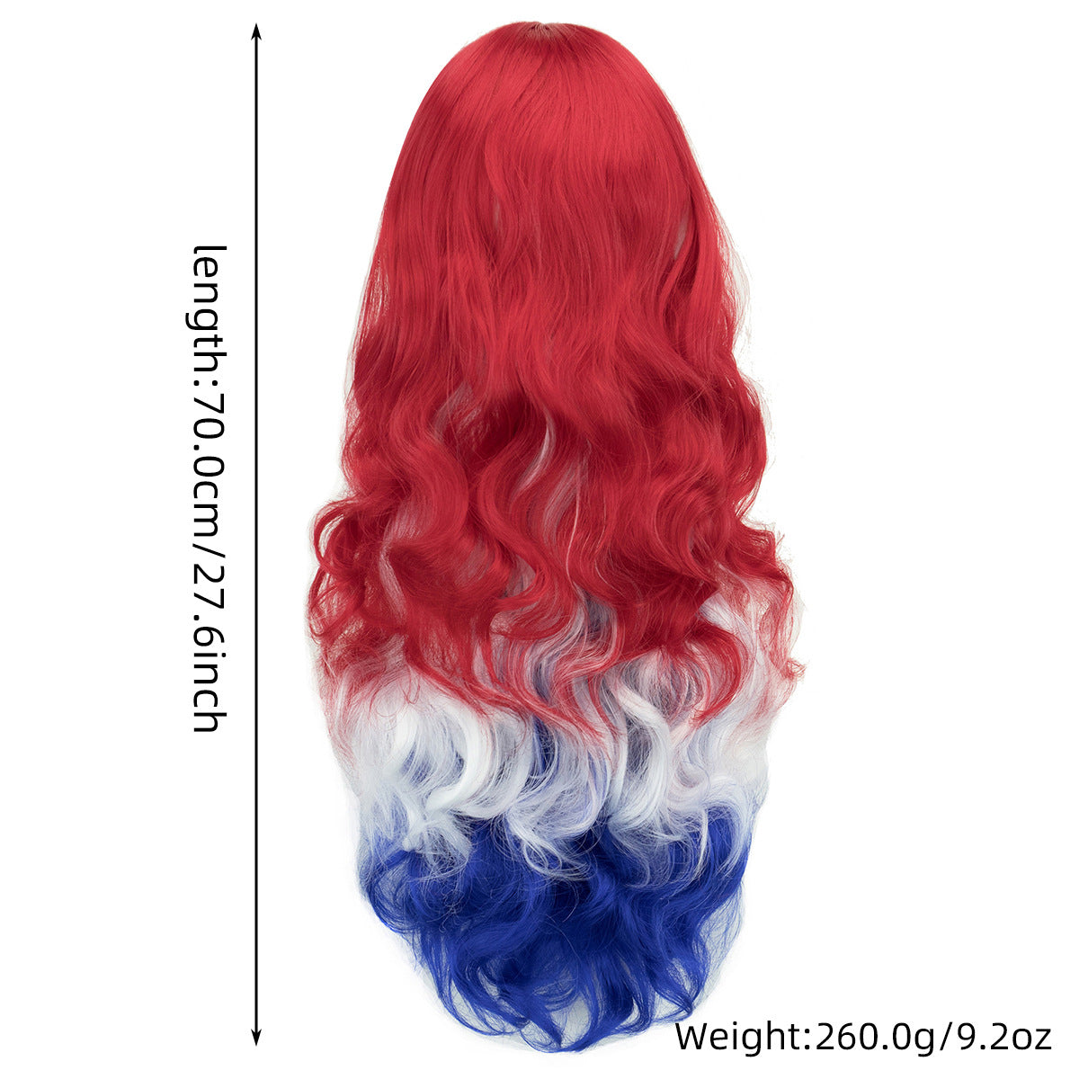 National Flag Gradient Long Curly Cosplay Wig – Women’s Football Fan Party Wig with Bangs, 70cm Heat-Resistant Fiber Hair