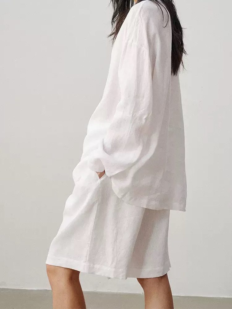 Old Money Minimalist Heavyweight Linen Shirt & Shorts Set