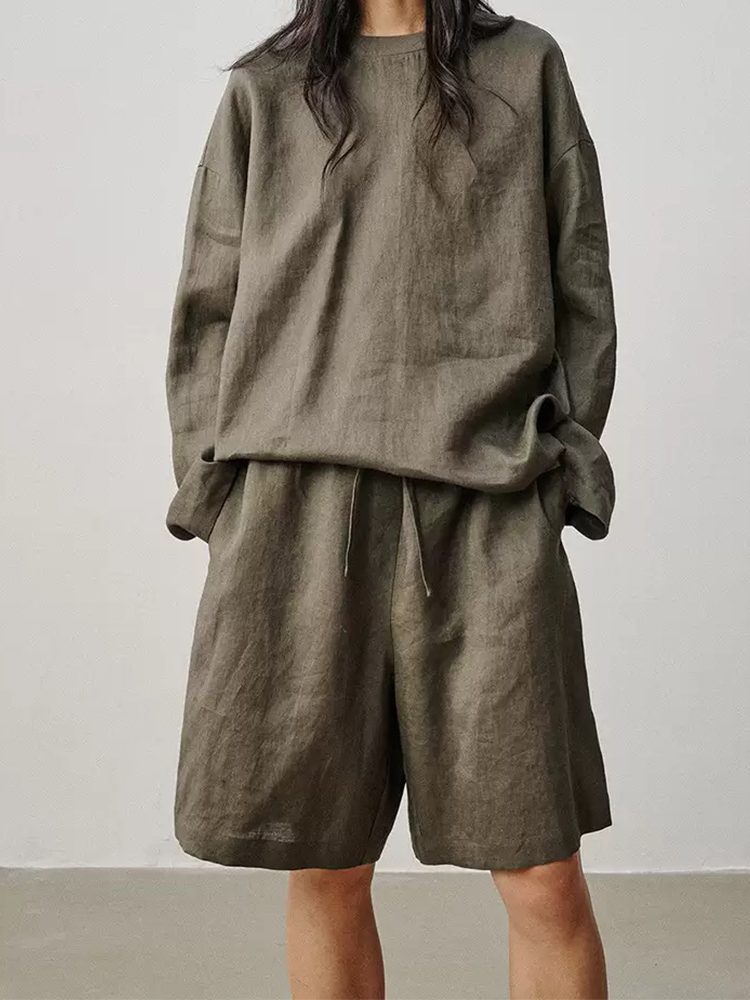 Old Money Minimalist Heavyweight Linen Shirt & Shorts Set Green20260504_2132_08