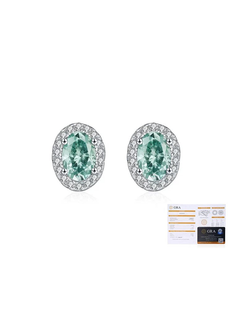 Oval Green Moissanite Studs in S925 Silver
