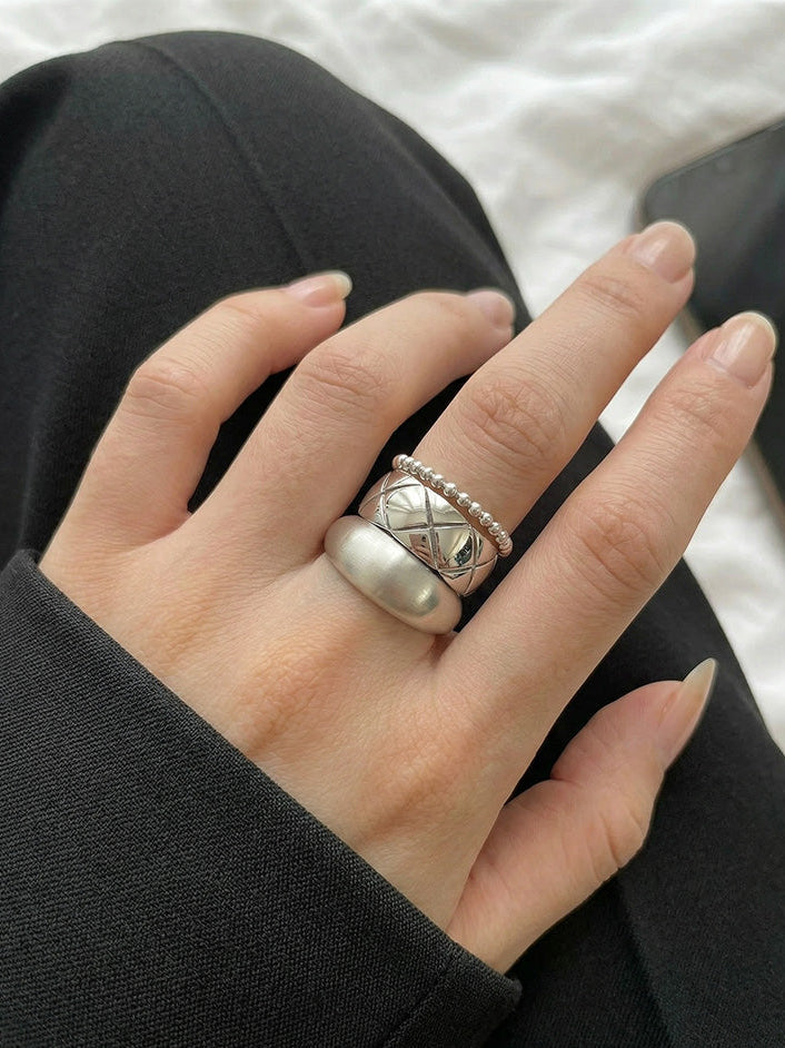Parisian Hand-Brushed Silver Open Ring Set S925 Wo | 18K ...
