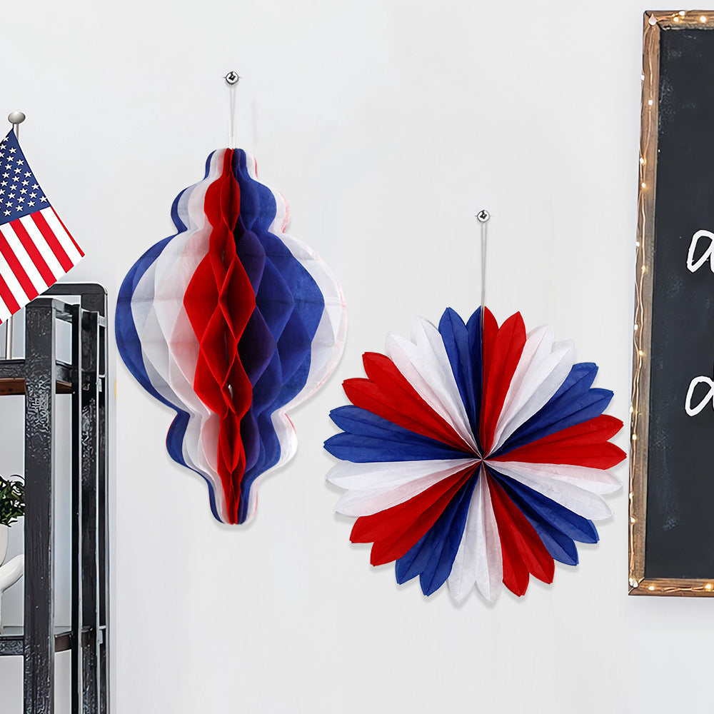 Patriotic Honeycomb Hanging Decorations, Red White Blue Paper Ball Ornaments for Holiday Parties, Festivals and Event Decor