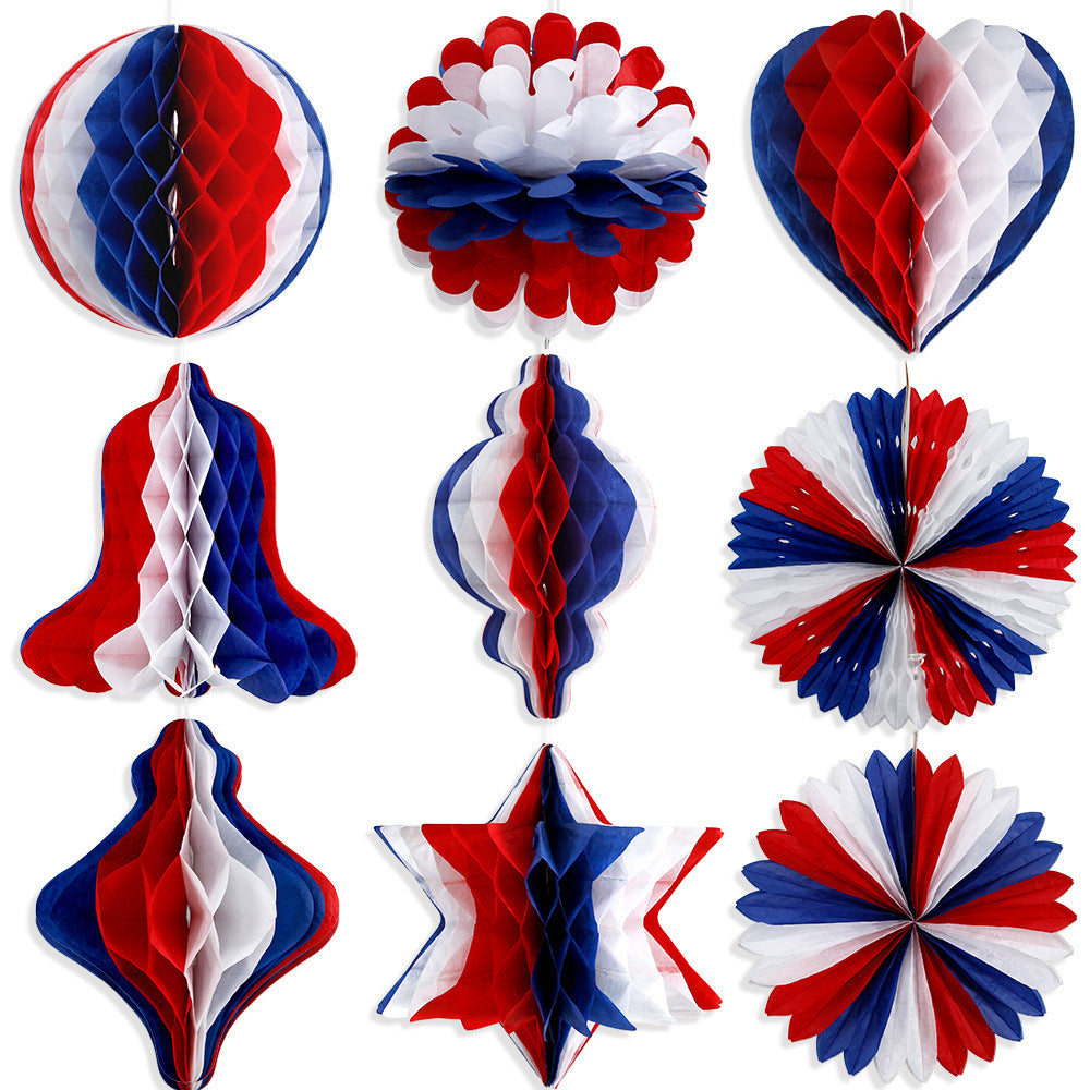 Patriotic Honeycomb Hanging Decorations, Red White Blue Paper Ball Ornaments for Holiday Parties, Festivals and Event Decor