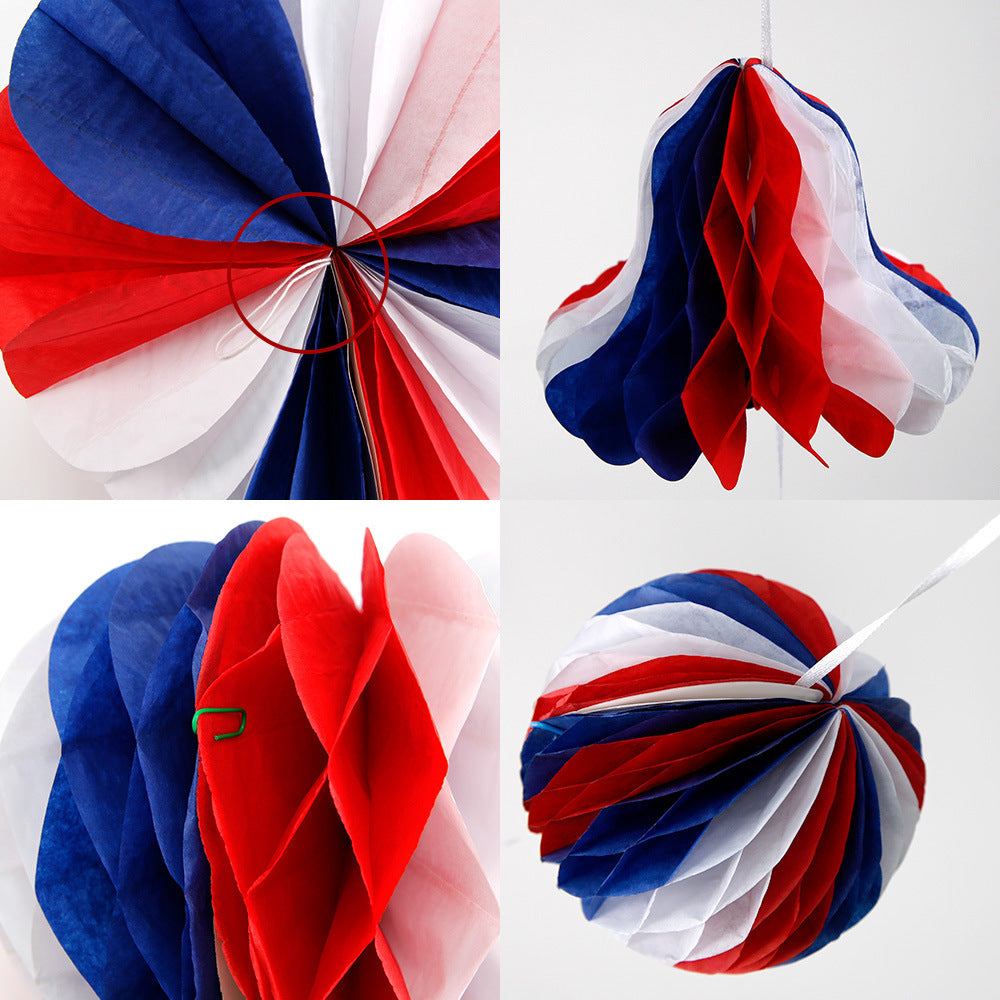 Patriotic Honeycomb Hanging Decorations, Red White Blue Paper Ball Ornaments for Holiday Parties, Festivals and Event Decor