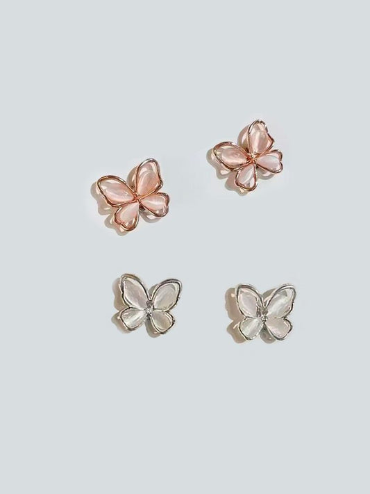 Pink White Butterfly Magnetic Earrings