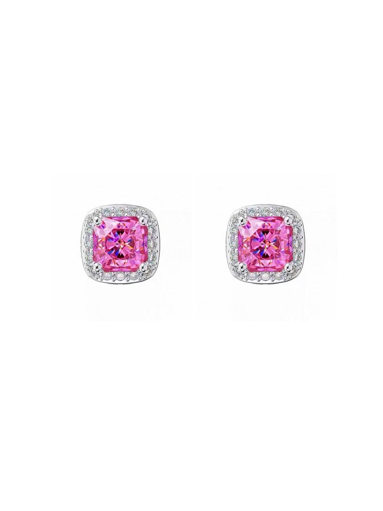 Pink Zircon Magnetic Earrings Set Square No Piercing-2