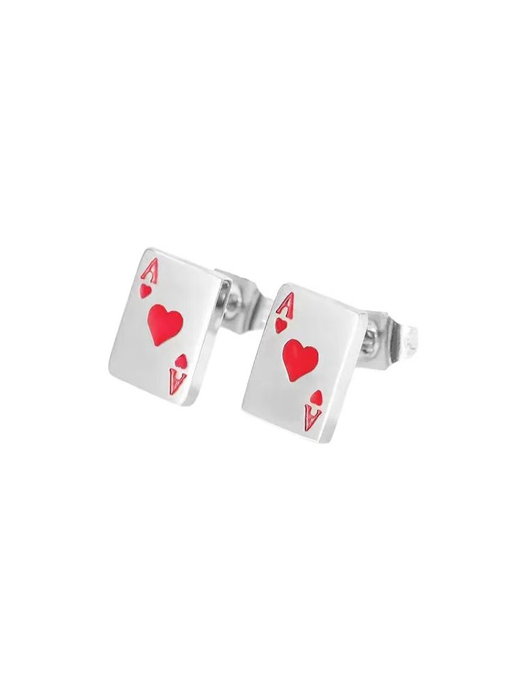 Playing Card Clip-On / Stud Earrings Set – No Piercing Cartoon Options Red Black