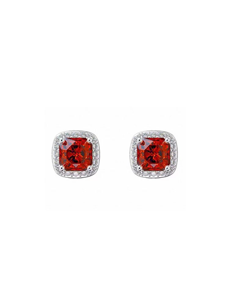 Red Zircon Magnetic Earrings Set Square No Piercing