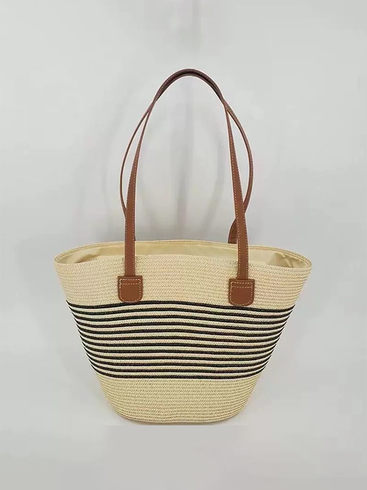 Riviera Stripe Woven Straw Tote Bag