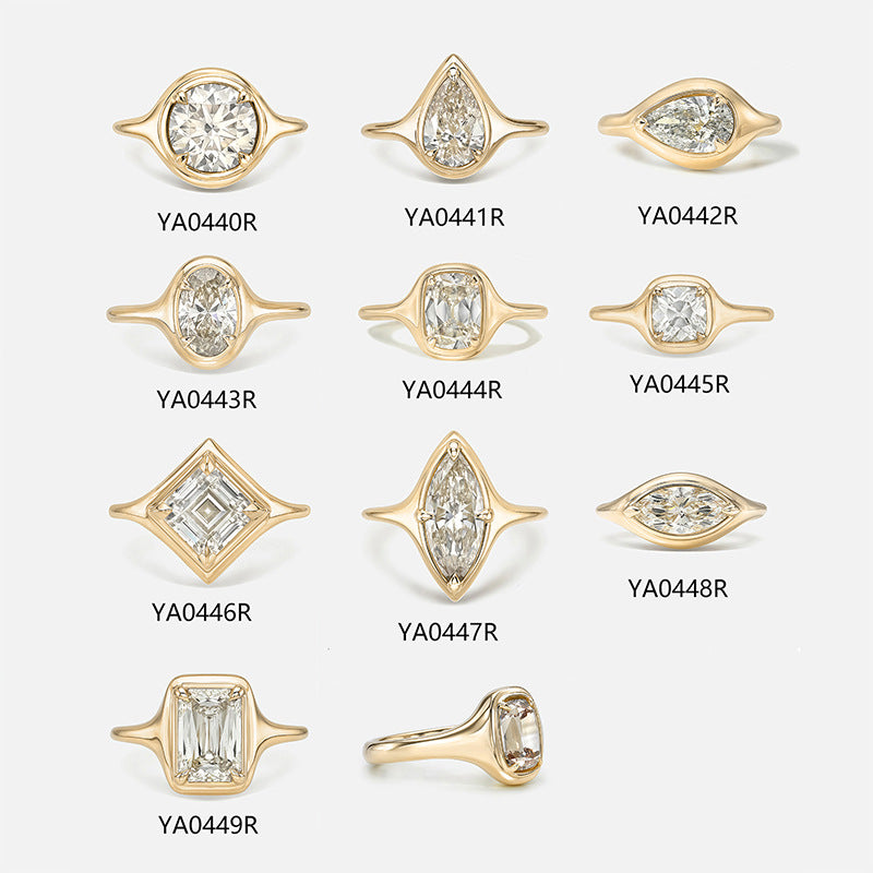 S925 Sterling Silver 18K Gold Plated Moissanite Ring, Bezel Set Round-Cut Engagement Style Ring
