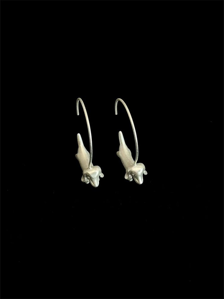 S925 Sterling Silver Unique Dog Earrings – Silver Finish Hoop