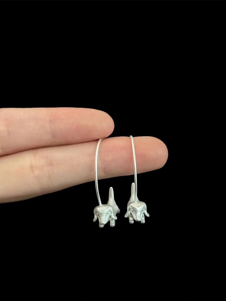 S925 Sterling Silver Unique Dog Earrings – Silver Finish Hoop