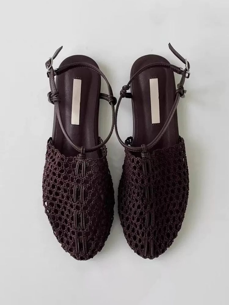 Sheepskin Roman Woven Lace-Up Flat Sandals Shoes