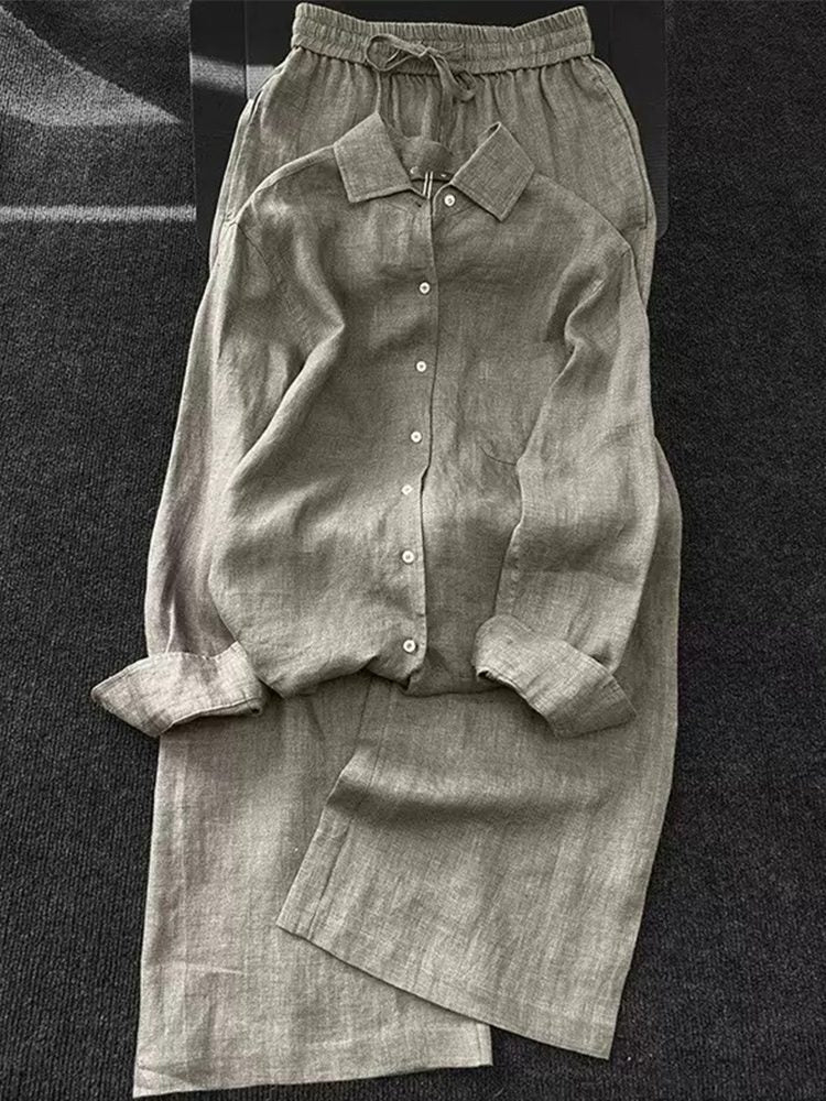 Silk-Look Linen Blend Princess Sleeve Vacation Set (Top & Shorts)