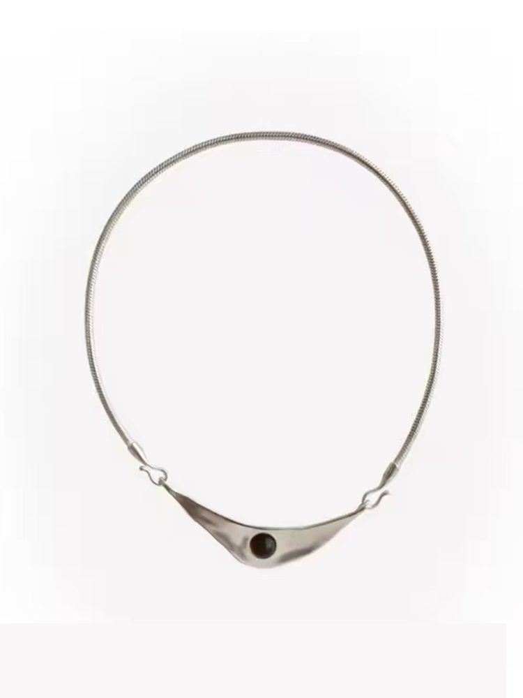 Silver Stainless Steel Choker Necklace with Stone Accents Set earring