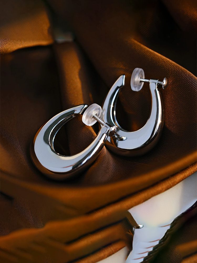 Silver Stainless Steel Hoop Clip Earrings Screw Back Clip-On Earrings