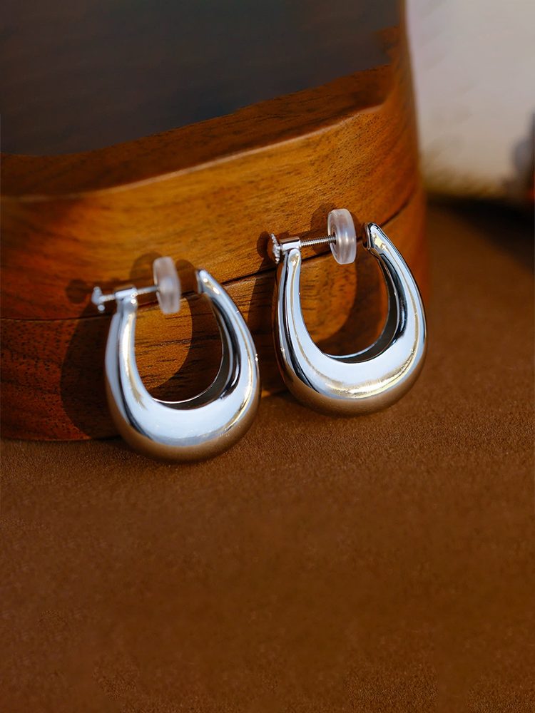 Silver Stainless Steel Hoop Clip Earrings Screw Back Clip-On Earrings