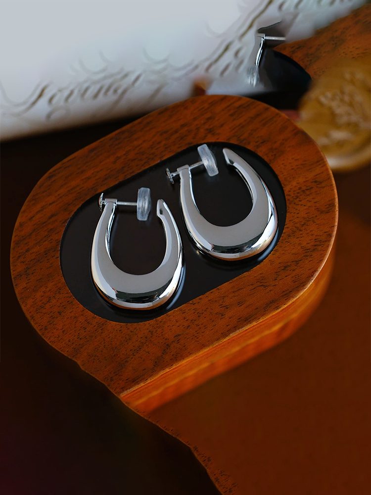 Silver Stainless Steel Hoop Clip Earrings Screw Back Clip-On Earrings