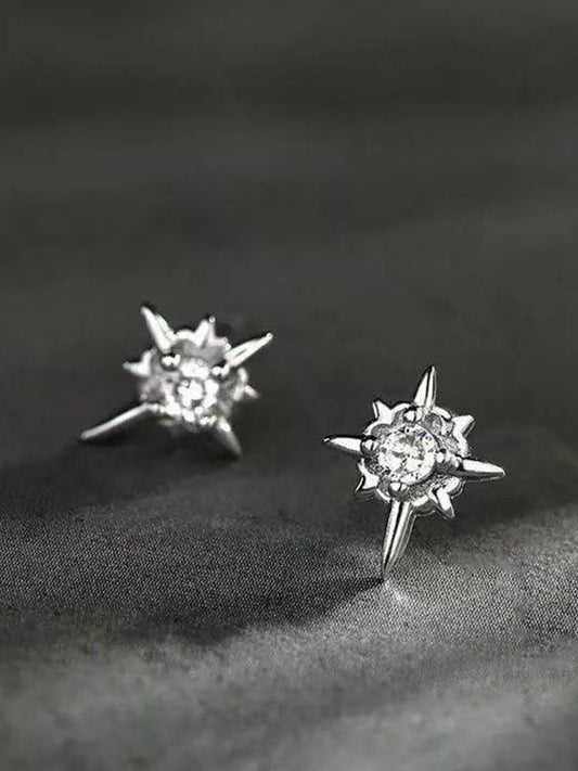 Silver Star Magnetic Earrings with Zircon
