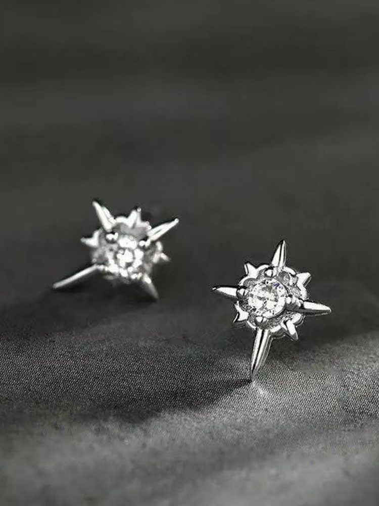 Silver Star Magnetic Earrings with Zircon