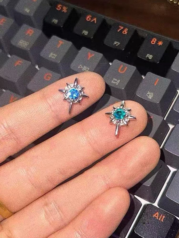 Silver Star Magnetic Earrings with Zircon Cool Unique Fashion Summer-3blue