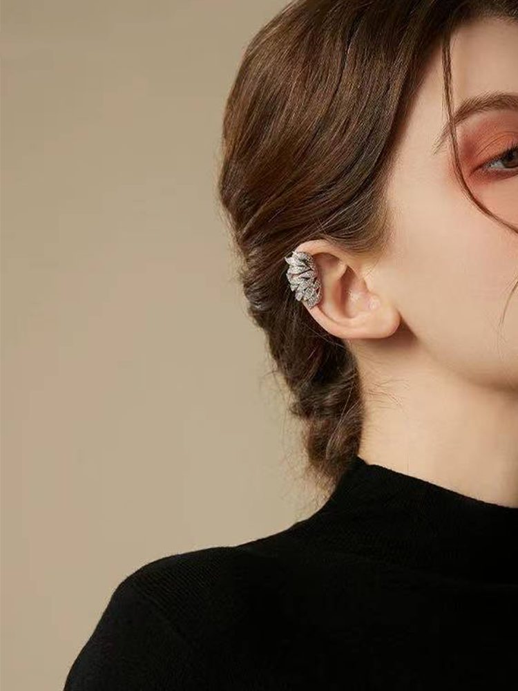 Small everyday cubic zirconia-style ear cuffs No Piercing Detail View — Waterproof & Hypoallergenic