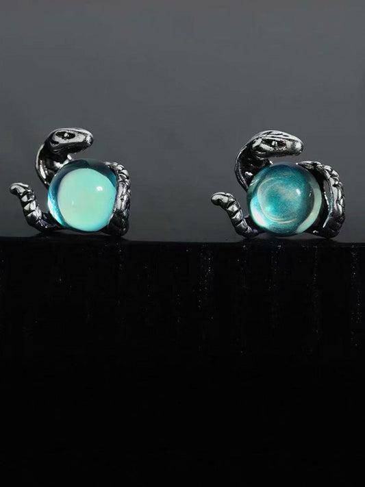 Snake Magnetic Earrings for Men Blue Pink Crystal