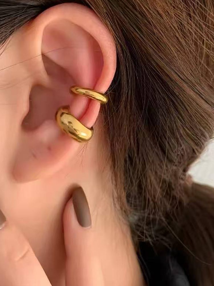 Stainless Steel 18K Gold-Plated Silver Ear Cuff – No Piercing Required 3mm & 6mm 2 Pairs