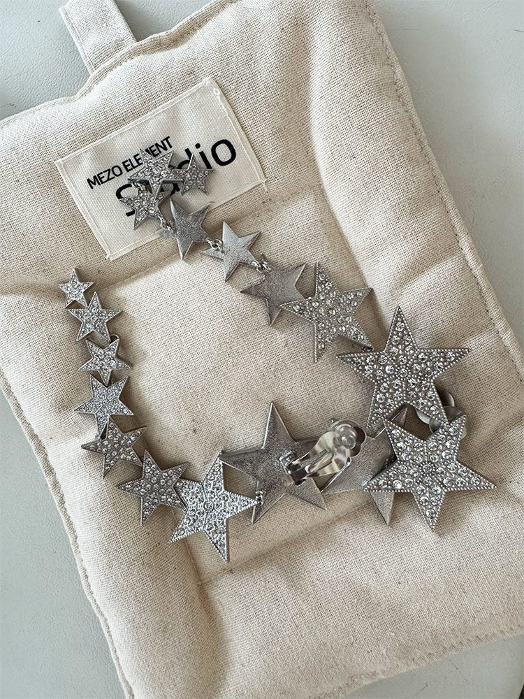 Stainless Steel Clip-On Earrings – Large Silver Star with Long Zircon Drop