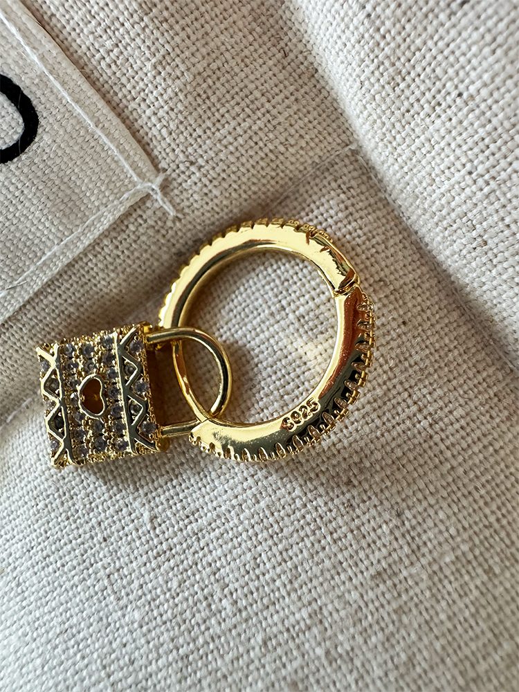 Stainless Steel Gold Heart Lock Hoop Earrings with Zircon Screw Back Clip-On Earrings