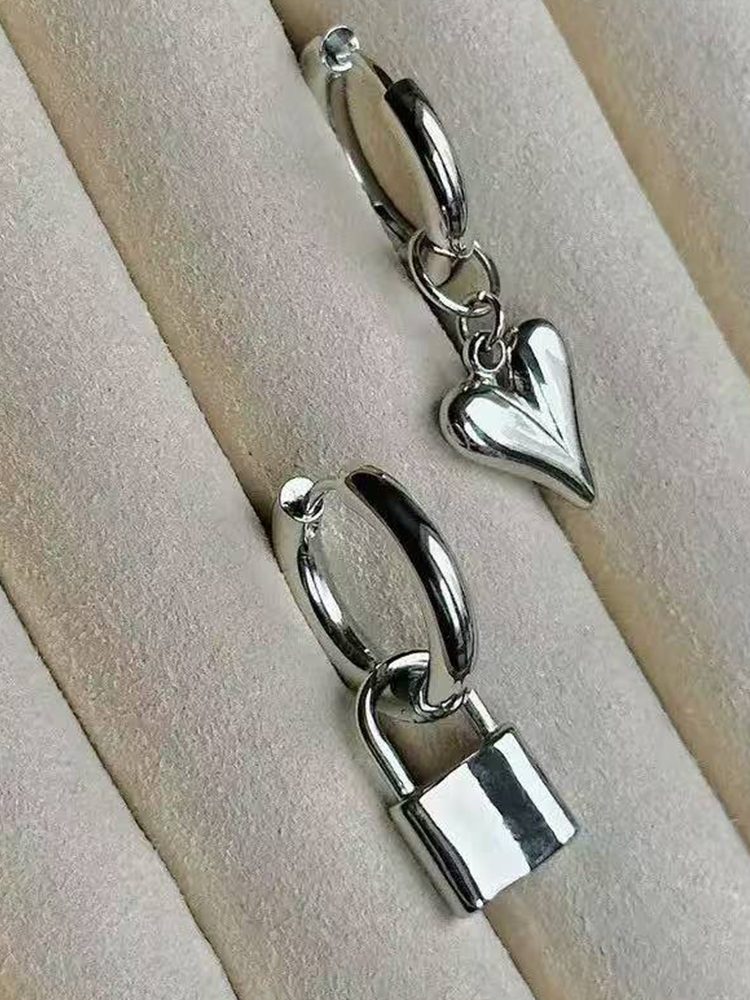 Stainless Steel Lock Earrings – Minimalist Statement Design Dangle Silver