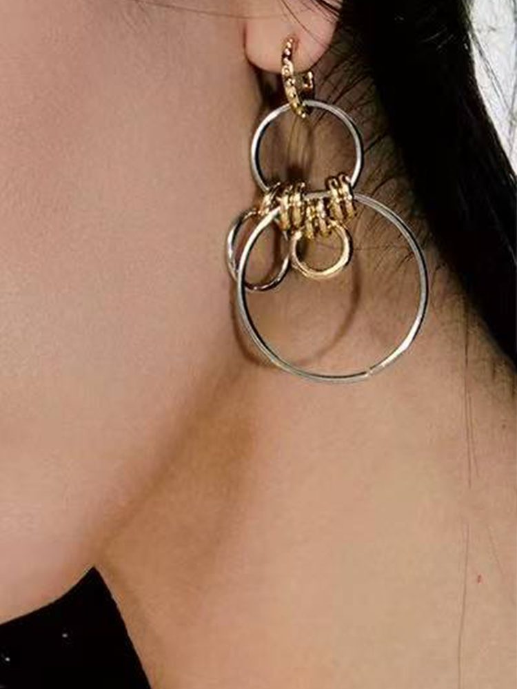 Stainless Steel Long Modern Hoop Earrings – Gypsy-Inspired, Mixed Gold & Silver Dangle