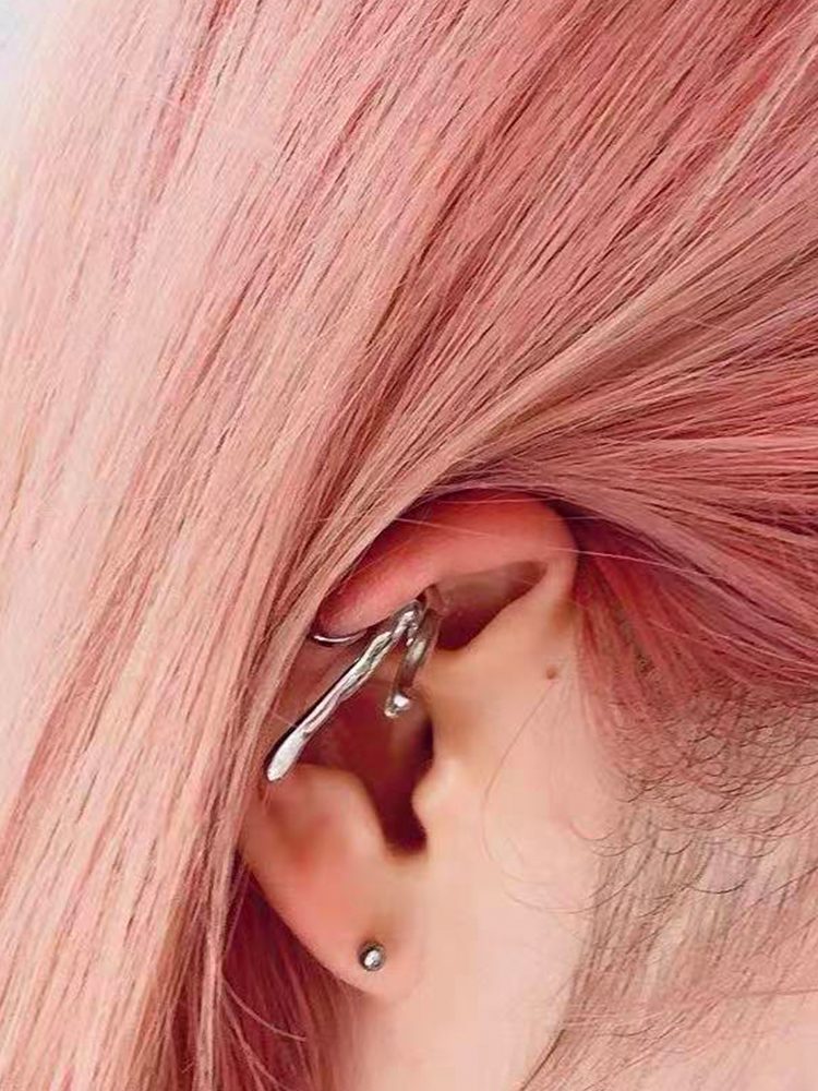 Stainless Steel Small Bird Animal Ear Cuff / Clip Earrings ( Side View — Stainless Steel