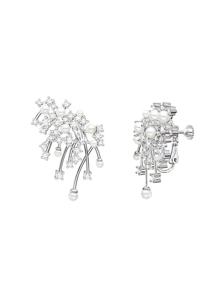Starry Sparkle Stainless Steel Pearl Jewelry Set Earrings Ne Side View — Stainless Steel