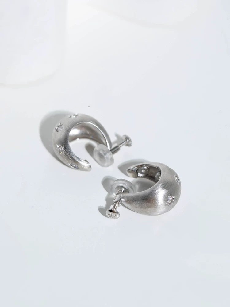 Sterling Silver 925 Star Spiral Moonlight Comfort Women Non-pierced Screw Back Clip-On Earrings