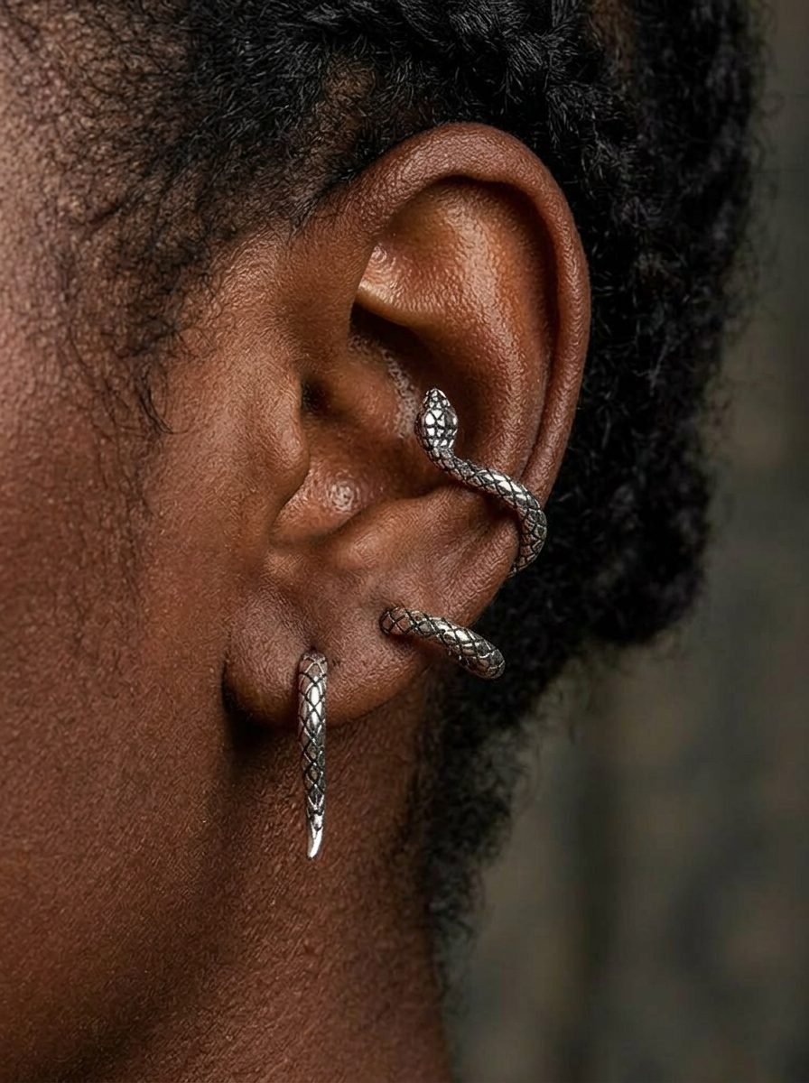 Sterling Silver Snake Ear Cuff Earrings Stud