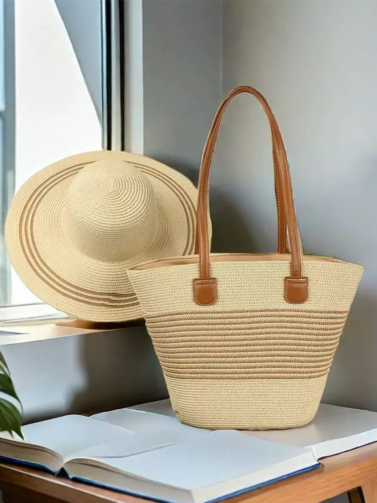 Summer Beach Woven Hat and Handbag Matching Set