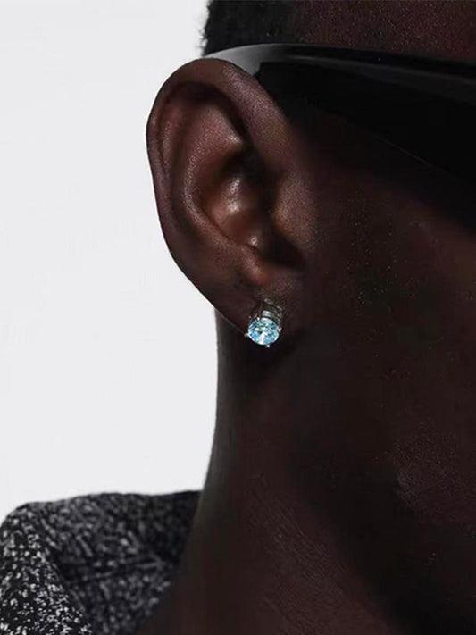 Summer Blue Zircon Magnetic Earrings for Men