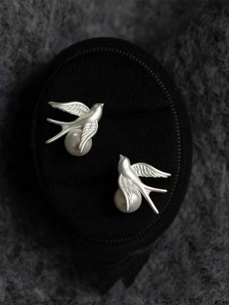 Swallow pearl earrings S926 Studs & Clip-On Earrings (No Pie Side View — 18K Gold Plated