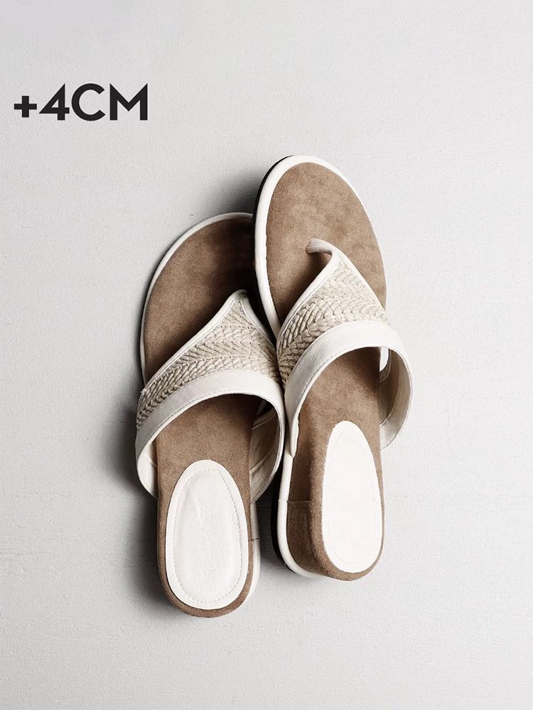 Thick Sole Leather Toe-Loop Woven Flip-Flops Sandals Shoes