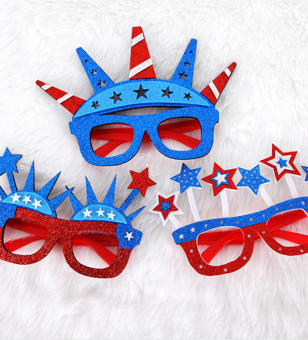 USA Patriotic Party Accessory Set - Flag Top Hat Headband Glasses & Necklace Kit for Independence Day Parades Celebrations and Events