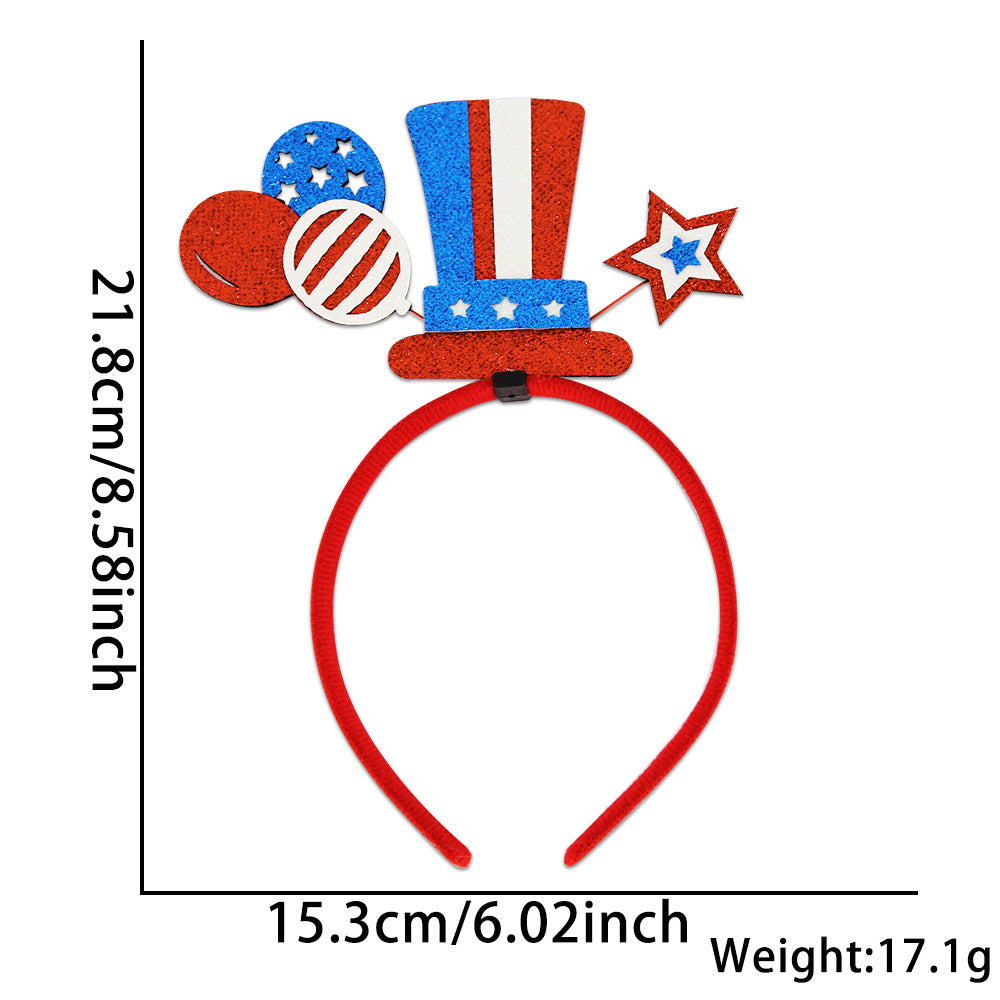 USA Patriotic Party Accessory Set - Flag Top Hat Headband Glasses & Necklace Kit for Independence Day Parades Celebrations and Events