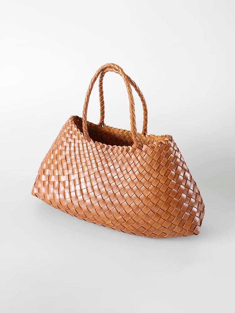 Urban Minimalist Woven Top-Grain Leather Handbag Bag